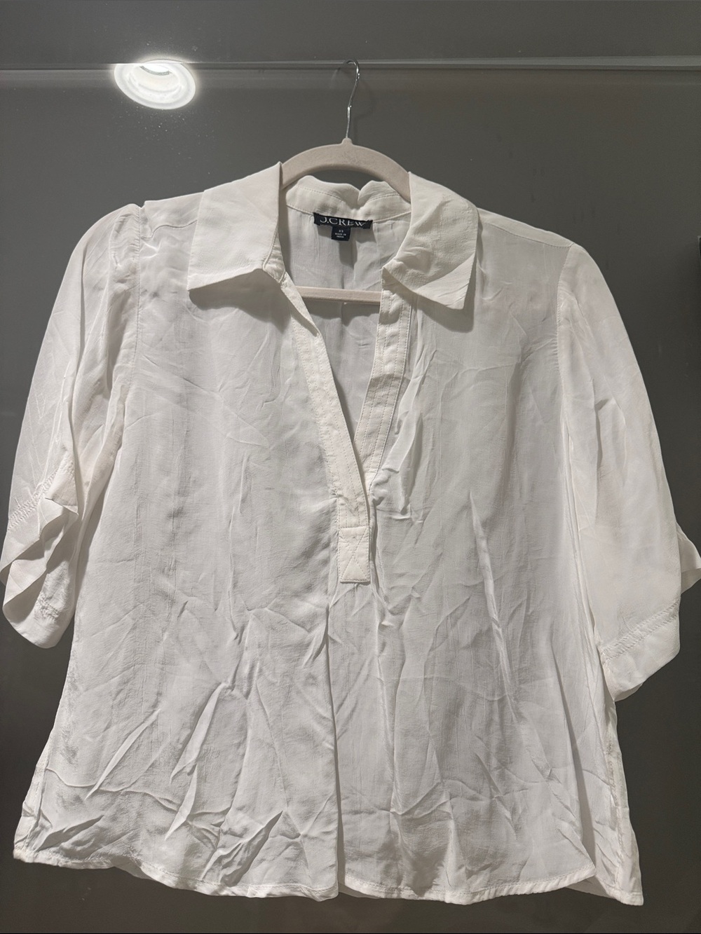 J. Crew Cream Open V-Collar Short-Sleeve Blouse